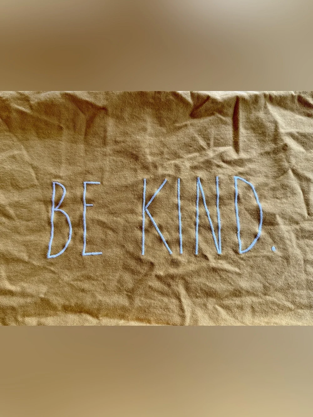 Rae Dunn Canvas Mustard Yellow 'BE KIND' Embroidered Pillowcase